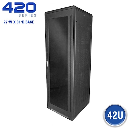 Quest Mfg Floor Enclosure Server Cabinet, Acrylic Door, 42U, 6' x 27"W x 31"D, Black FE4219-42-02